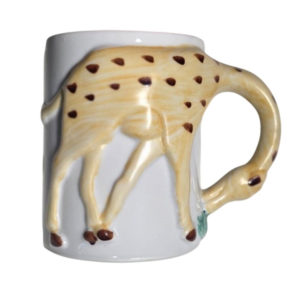 Vintage 3D Giraffe Coffee Mug White Ceramic Safari Animal Figural Handle Taiwan